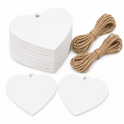 100Pcs White Heart Gift Tags, Heart Shaped Gift Tags, 2.5x2.2 in Blank Paper Hanging Labels Name Tag with String for Wedding, Valentine's Day, Christmas Party Favors