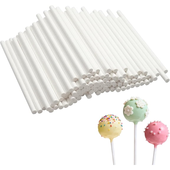 100Pcs White Lollipop Sticks, 4-inch Paper Cake Pop Sticks, 4mm Thick Sucker Sticks for Hard Candy, Chocolate,Cookies, Dessert