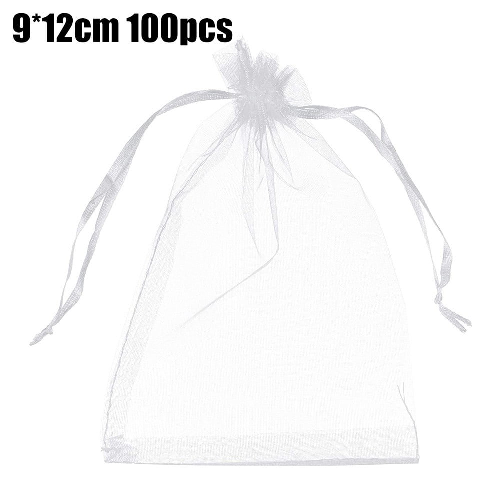 Tvoip 100PCS White Snowflake Organza Drawstring Bags - 3.5x4.5 Inch, Wedding Favor, Candy, Jewelry Gift Bags