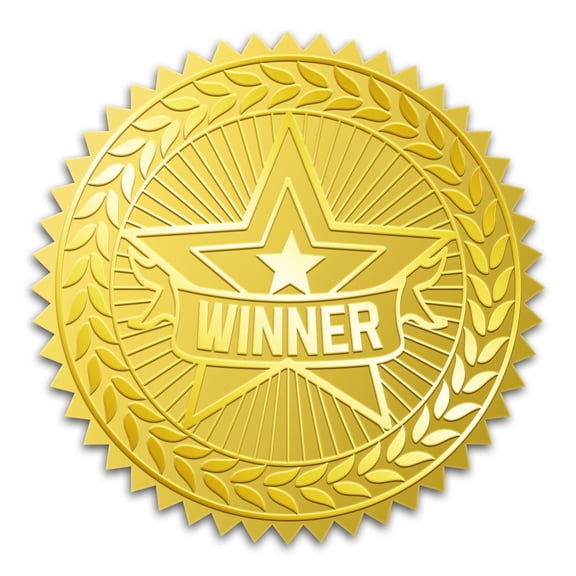 100Pcs Winner Gold Foil Seal Sticker 2 Inch Embossed Gold Foil Certificate Diploma Seals Decal Self Adhesive Seal Stickers Round Labels