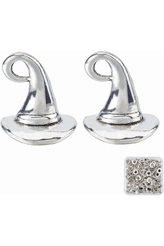 100Pcs Witch Hat Pendant Charm Antique Silver Hat Pendants Tibetan Zinc Alloy Charms Halloween Decorative Charms Vintage Making Findings For DIY Jewelry Necklace Bracelet Earrings