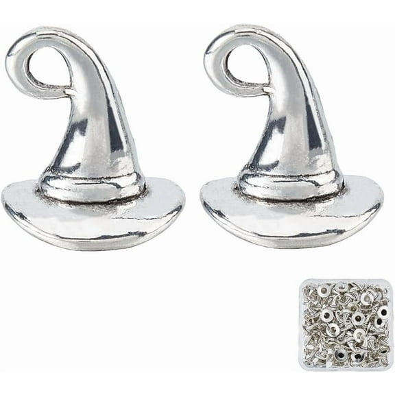 100Pcs Witch Hat Pendant Charm Antique Silver Hat Pendants Tibetan Zinc Alloy Charms Halloween Decorative Charms Vintage Making Findings For DIY Jewelry Necklace Bracelet Earrings