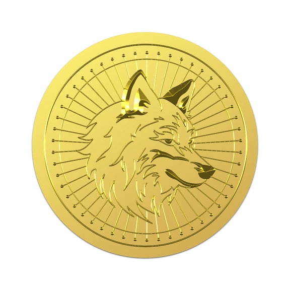 100Pcs Wolf Head Metal Gold Foil Stickers Wolf Pattern Gold Foil Embossed Stickers Round Self Adhesive Wild Animal Embossed