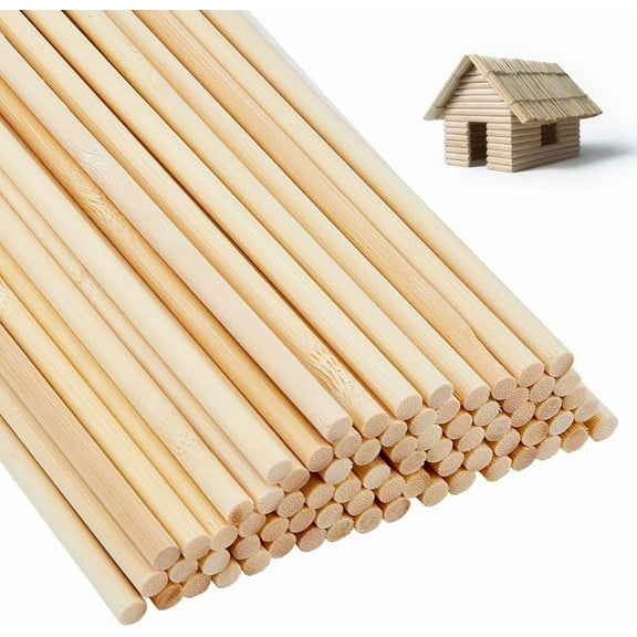 100Pcs Wood Craft Rods 1/4 x 12 Inch Dowel Rods Solid Wood Rod Round Hardwood Sticks Bamboo Stick Unfinished Wooden Dowels DIY