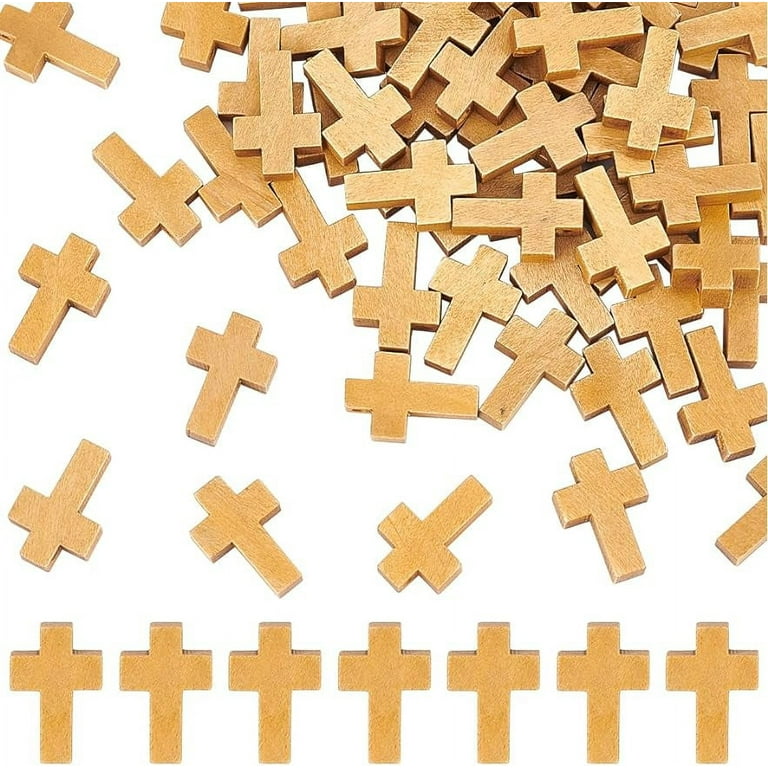 100Pcs Wood Cross Charms Mini Cross Charms Bulk Cross Bead Charms Mini Wood Crosses Pocket Cross Bulk Cross Rosaries Crucifix Charms for Jewelry