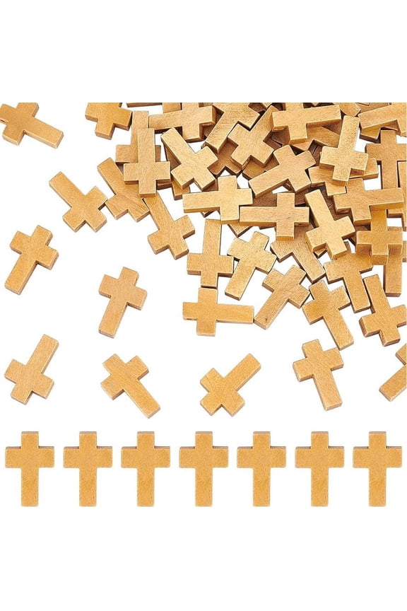 100Pcs Wood Cross Charms Mini Cross Charms Bulk Cross Bead Charms Mini Wood Crosses Pocket Cross Bulk Cross Rosaries Crucifix Charms for Jewelry Making
