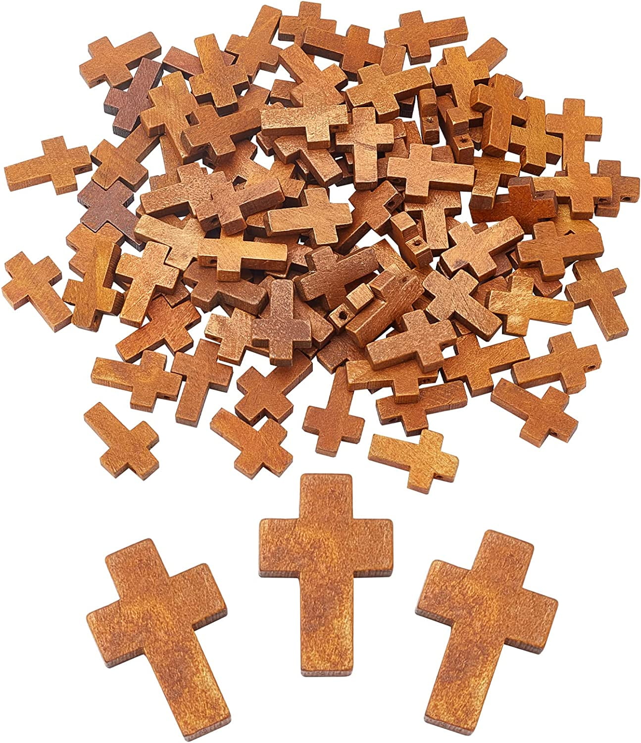 100Pcs Wood Cross Pendants Natural Wooden Small Cross Charms Pendants for  Party Favors Necklace Jewelry Making DIY Craft Handmade Accessories Camel 