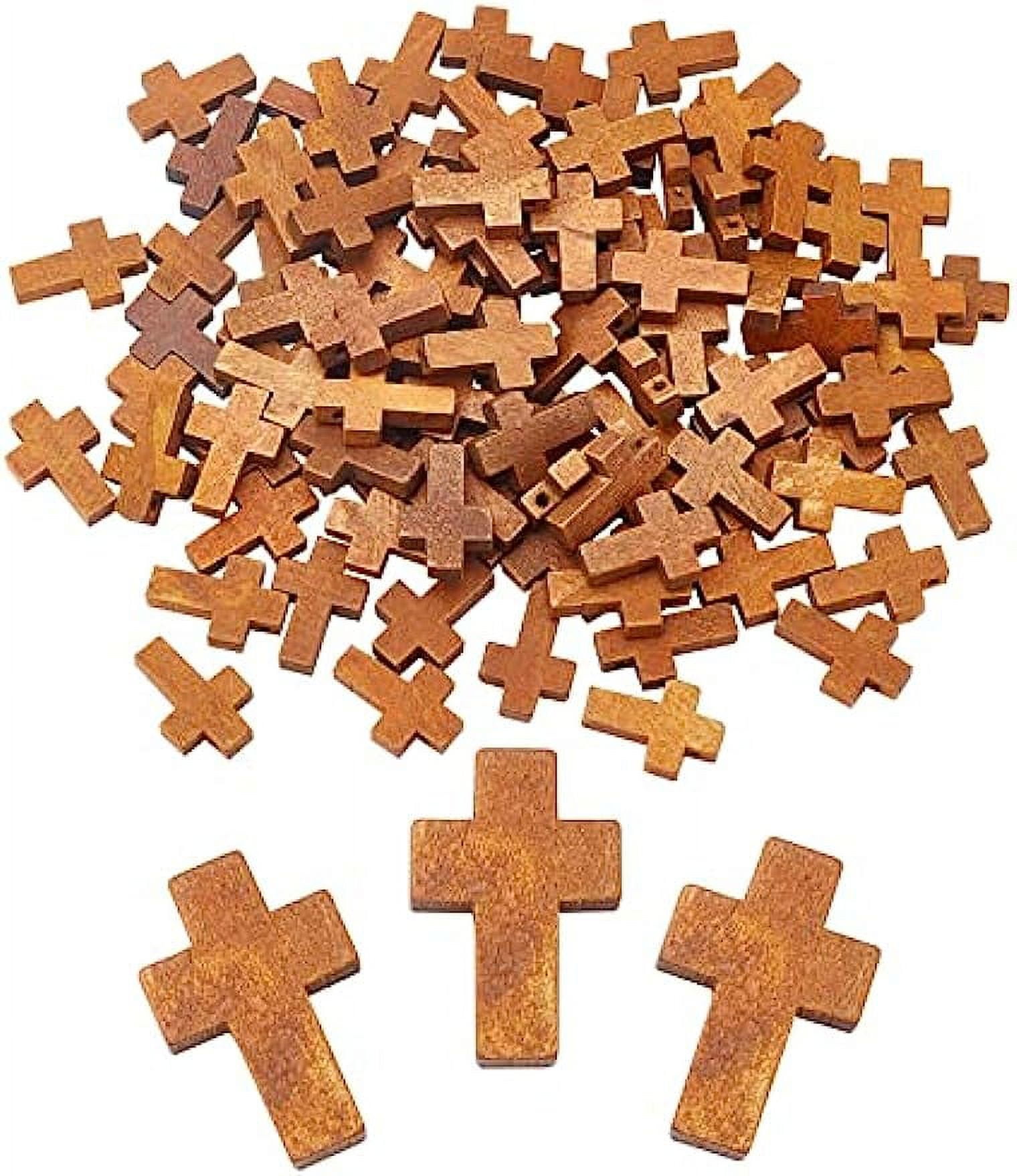 100Pcs Wood Cross Pendants Natural Wooden Small Cross Charms Pendants ...
