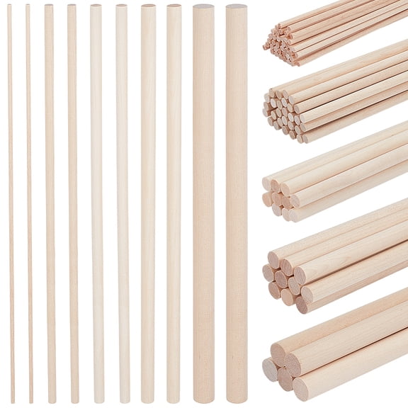 100Pcs Wood Sticks Round Dowel Rod Column PapayaWhip 200x3~14mm