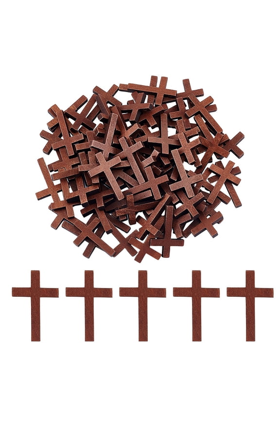 100Pcs Wooden Pendants Cross Saddle Brown 44x30x5mm Hole: 2mm DIY