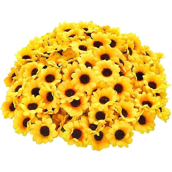 100Pcs Yellow Artificial Flower Heads Mini Fake Sunflower Decorative Fabric Flowers Craft Floral Embellishments for Wreaths Wedding Artificial Flowers
