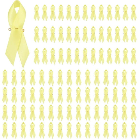 100Pcs Yellow Awareness Ribbon Satin Pins Ribbons with Safety Pins for ...