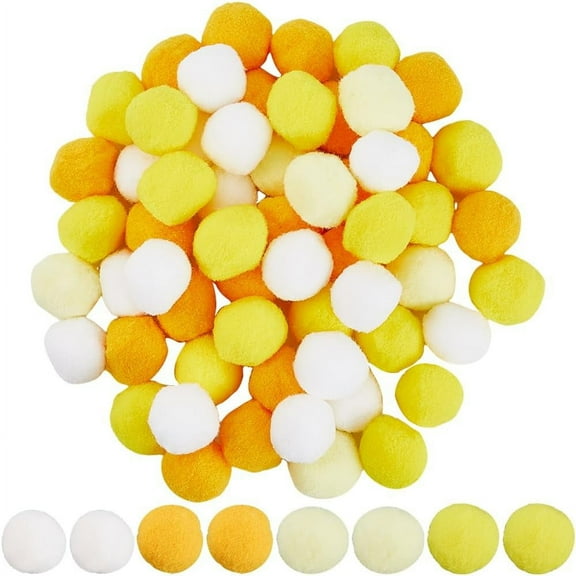 100Pcs Yellow Pom Pom Balls Poms Poms Bulk 25mm Polyester Multicolor Soft Fluffy Fuzzy Decors Round Small Pompoms Ball