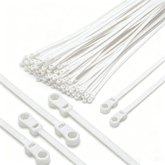 100Pcs Zip Tie with Screw Hole, 6 Inch White Screw Zip Ties with Mounting Hole, Multipurpose Durable Plastic Ties for Electrical, Workshop, Indoor & Outdoor Organizing