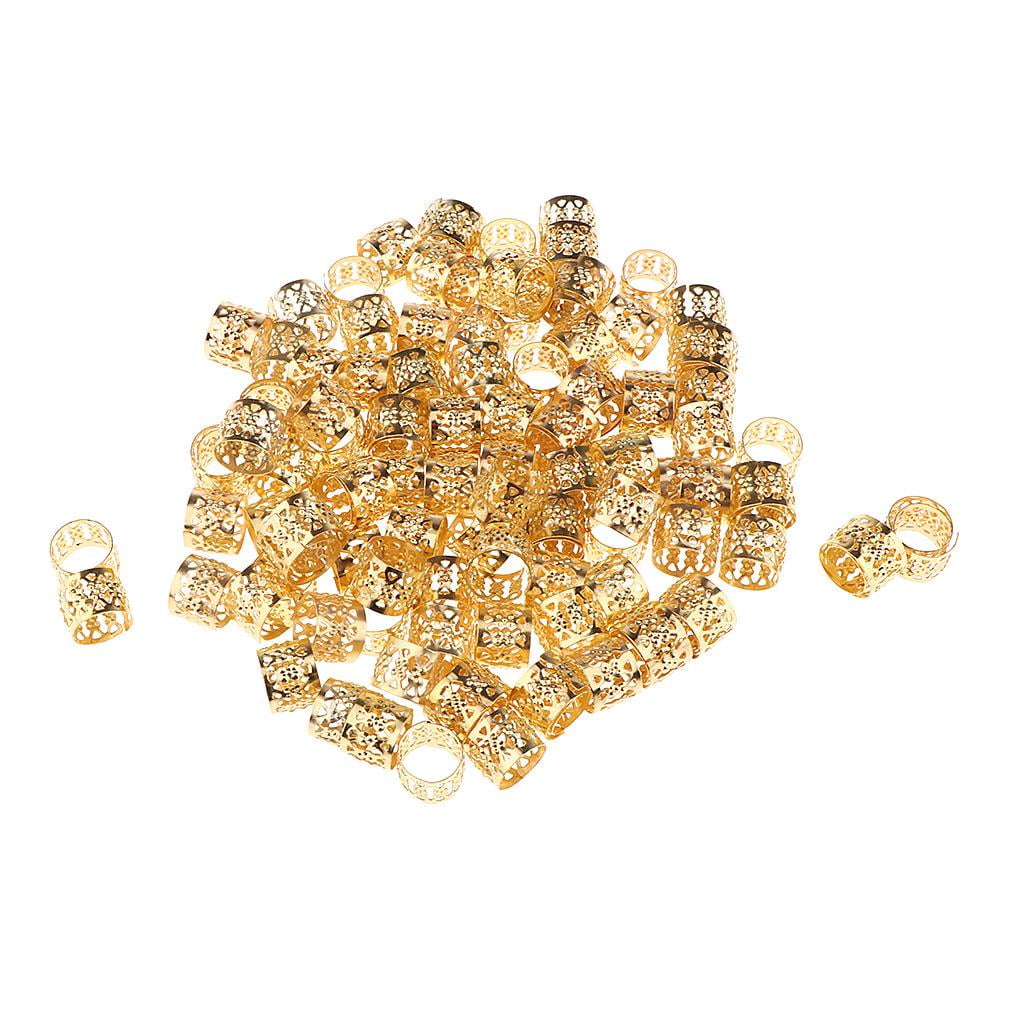 100Pcs/set Beard Beads Dreadlock Hair Braid Cuffs Rings Tubes . Gold ...