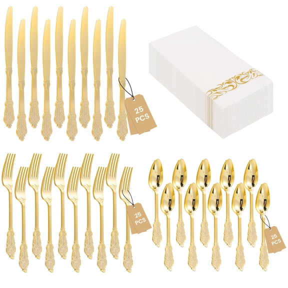 100Piece Gold Silverware Set for 20, Stainless Steel Flatware Set with Thickened Knives Forks and Spoons, Mirror Finish Cutlery Set for Wedding, Parties, Restauroom, Gold
