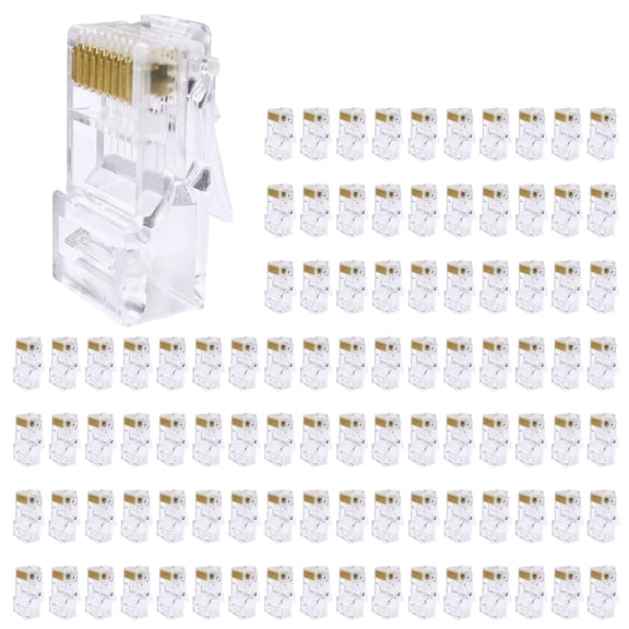 100Pieces Gold Contact RJ45 Cable Ends Cat5e Networking Connectors for Data Communication Systems