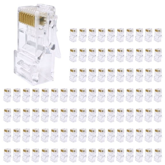 100Pieces Gold RJ45 Cable Ends Cat5e Networking Connectors for Data Communication Systems