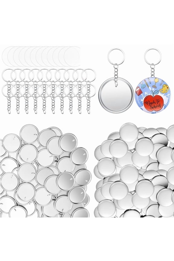 100Pieces Keychain with 58mm Button Badge, Keyring Decoration Accessories for Bag, Luggage, Clothing, Keyring Decoration