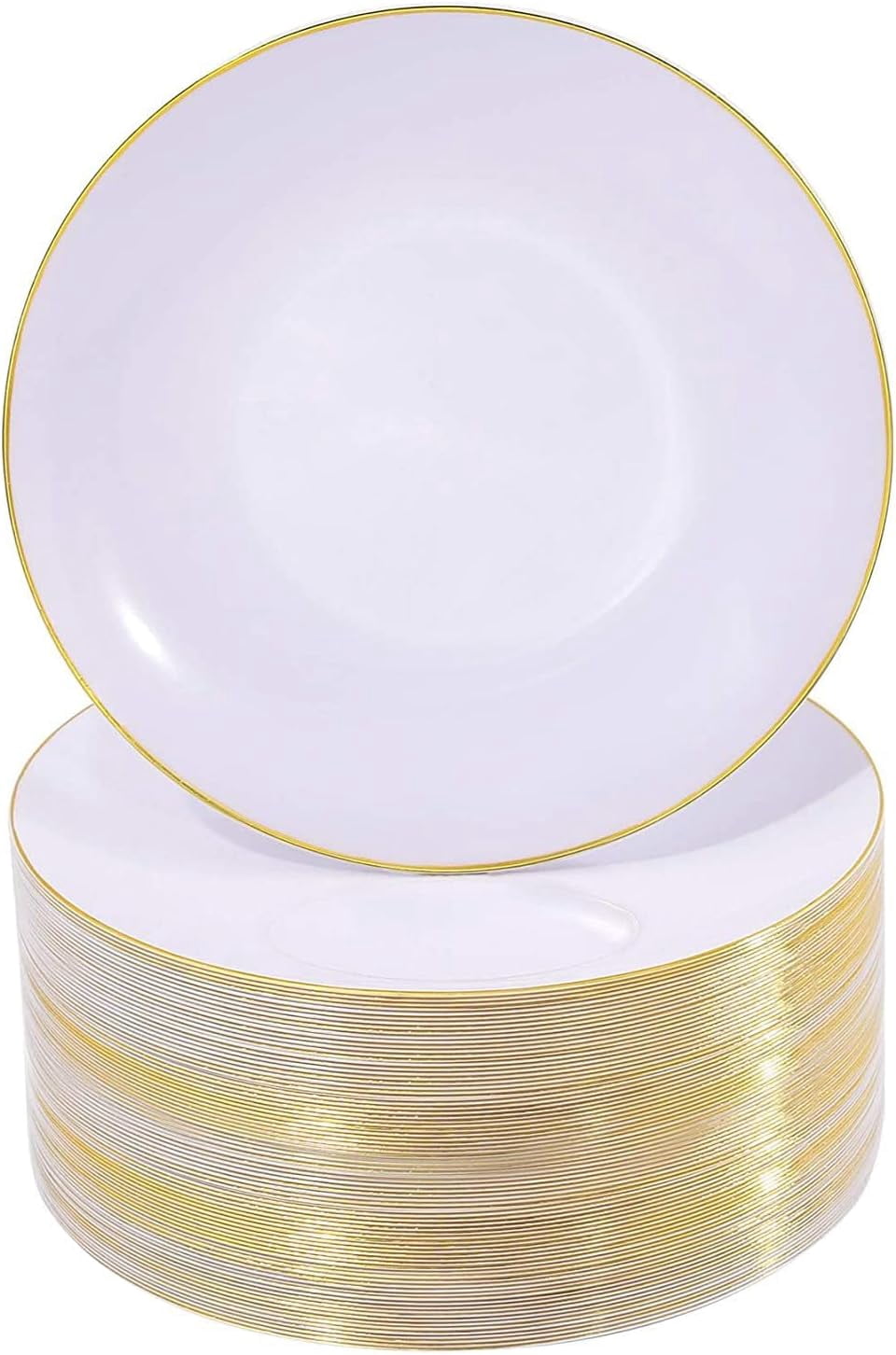 100Pieces White with Gold Rim Plastic Plates - 7.5inch Disposable Gold ...