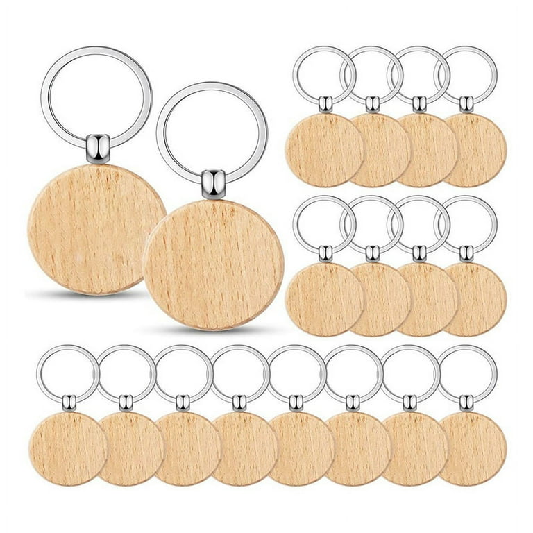 100Pieces Wooden Keychain Blanks Round Wood Engraving Blanks Unfinished  Wooden Key Ring Key Tag B 
