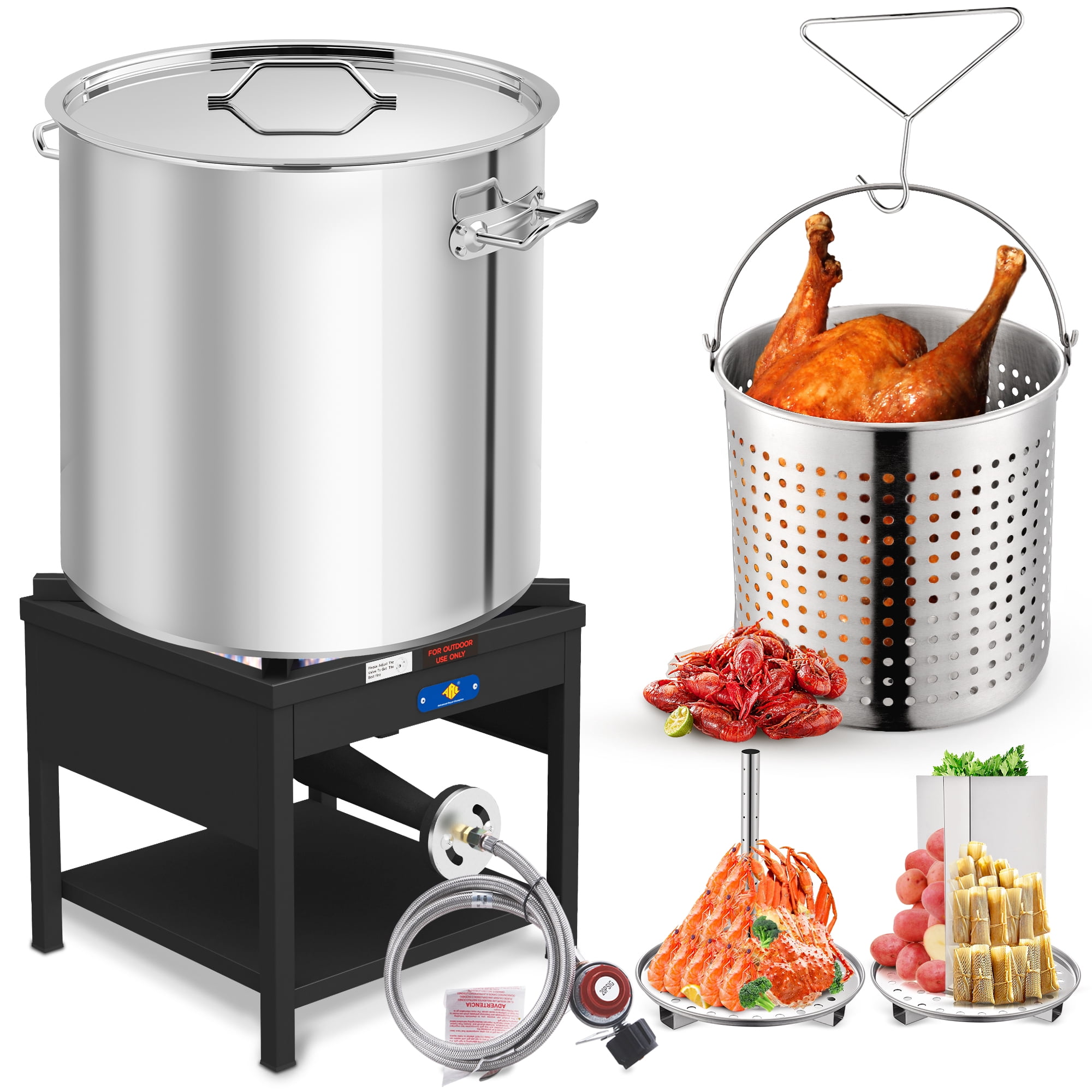 Hams Boiling Racks 100QT Seafood Boiling Kit, 200,000BTU Propane Burner And Stainless ...