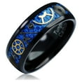 thumbnail image 1 of 100S JEWELRY Black Tungsten Ring for Men Watch Gear Blue Carbon Fiber Inlaid Wedding Band Promise Size 6-16 (Tungsten, 16), 1 of 6