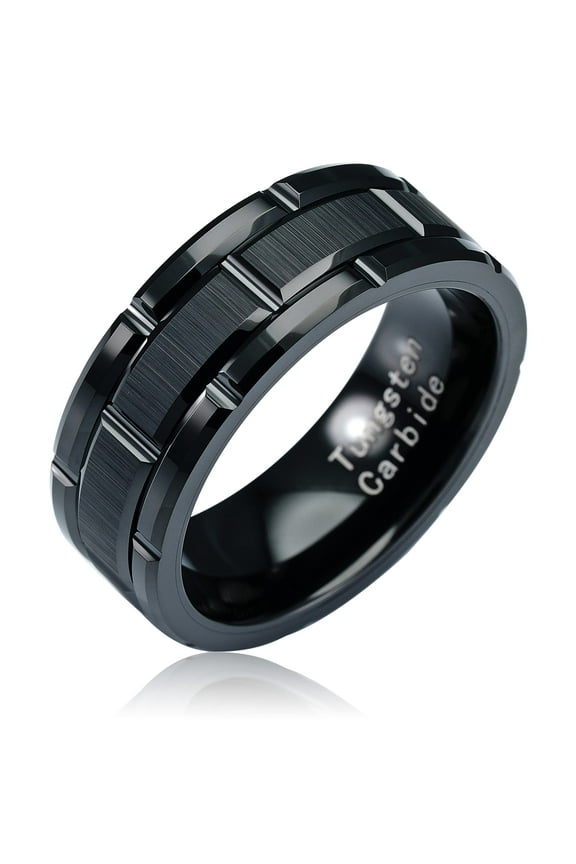 Black Tungsten Rings For Men Wedding Band Brick Pattern Brushed Engagement Promise Size 6-16 (Tungsten, 10.5)