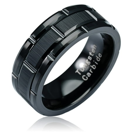 100S JEWELRY Black Tungsten Rings For Men Wedding Band Brick Pattern Brushed Engagement Promise Size 6-16 (Tungsten, 13)
