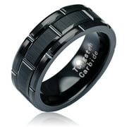 100S JEWELRY Black Tungsten Rings For Men Wedding Band Brick Pattern Brushed Engagement Promise Size 6-16 (Tungsten, 9)