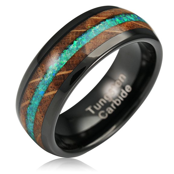 100S JEWELRY Black Tungsten Rings For Men Whiskey Barrel & Green Opal Wedding Promise Engagement Band Size 6-16 (Tungsten, 10.5)