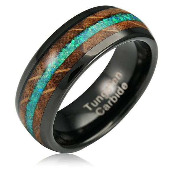 100S JEWELRY Black Tungsten Rings For Men Whiskey Barrel & Green Opal Wedding Promise Engagement Band Size 6-16 (Tungsten, 12.5)