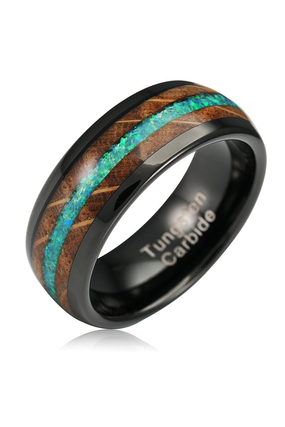 Black Tungsten Rings For Men Whiskey Barrel & Green Opal Wedding Promise Engagement Band Size 6-16 (Tungsten, 9.5)