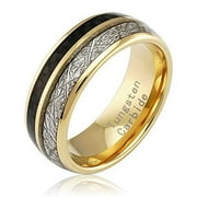 100S JEWELRY Carbon Fiber Meteorite Inlaid Gold Tungsten Rings for Men Women Wedding Band Engagement Promise Sizes 6-16 Tungsten, 10