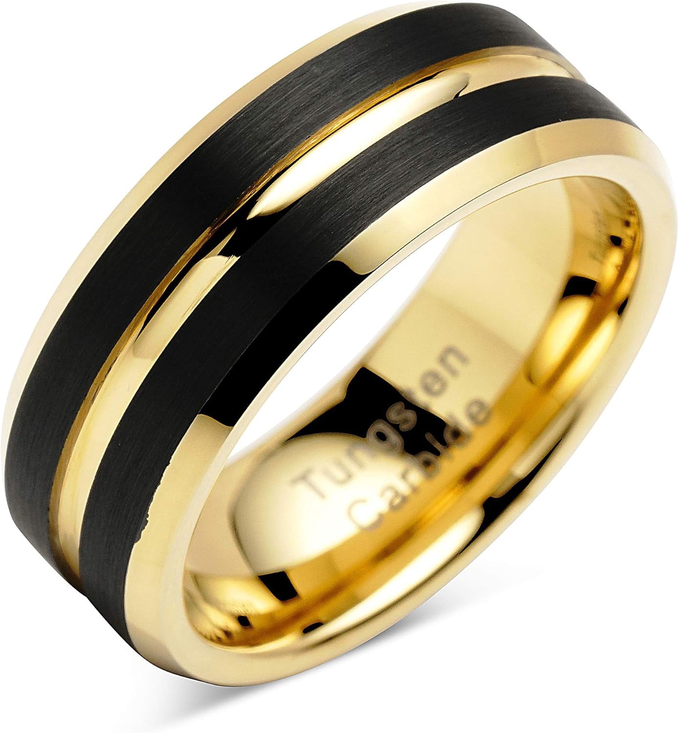 Personalized Tungsten Wedding Band - Gold Brick Pattern, Scratch Resistant, Sizes 6-16