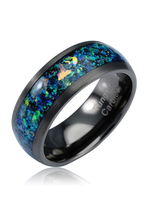 Gunmetal Gray Tungsten Ring For Men Green Opal Inlay Wedding Band Brushed Dome Edge Promise Engagement Size 6-16 (Tungsten, 6.5)