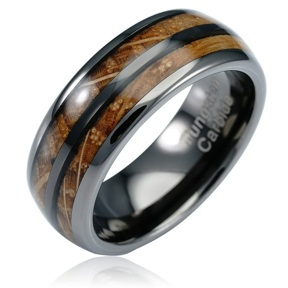 100S JEWELRY Gunmetal Gray Tungsten Rings For Men whiskey barrel Wood grain Inlay wooden Wedding Promise Engagement Band Size 6-16 (Tungsten, 9)