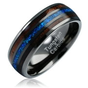 100S JEWELRY Gunmetal Tungsten Ring for Men Koa Wood Blue Opal Inlaid Wedding Band Promise Size 6-16 (Tungsten, 10)