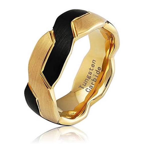 100S JEWELRY Infinity Knot Design Two Tone Black Gold Tungsten Rings for Men Wedding Band Size 6-16 (Tungsten, 10)