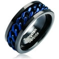 thumbnail image 1 of 100S JEWELRY Spinner Blue Cuban Link Black Tungsten Ring For Men Wedding Promise Engagement Band Size 6-16 (Tungsten, 11), 1 of 6