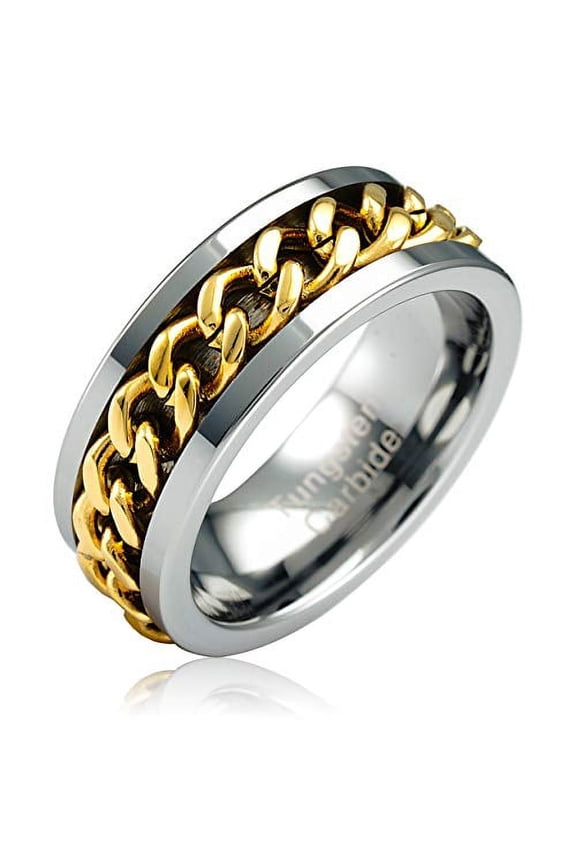 Spinner Cuban Link Chain Tungsten Ring Men Women Wedding Band Sizes 6-16 (tungsten, 8.5)