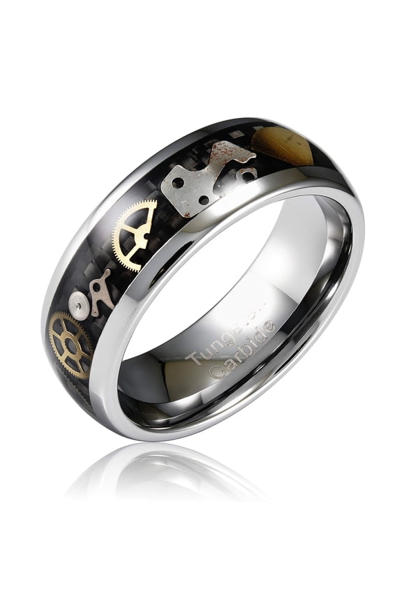 Steampunk Gear Silver Tungsten Rings for Men Women Wedding Band Promise Engagement Anniversary Size 6-16 (Tungsten, 10)