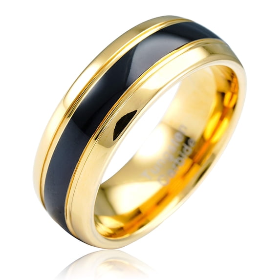 100S JEWELRY Two Tone High Polish Black Center Gold Edge Tungsten Rings Men Wedding Bands Promise Engagement Size 6-16 (Tungsten, 16)