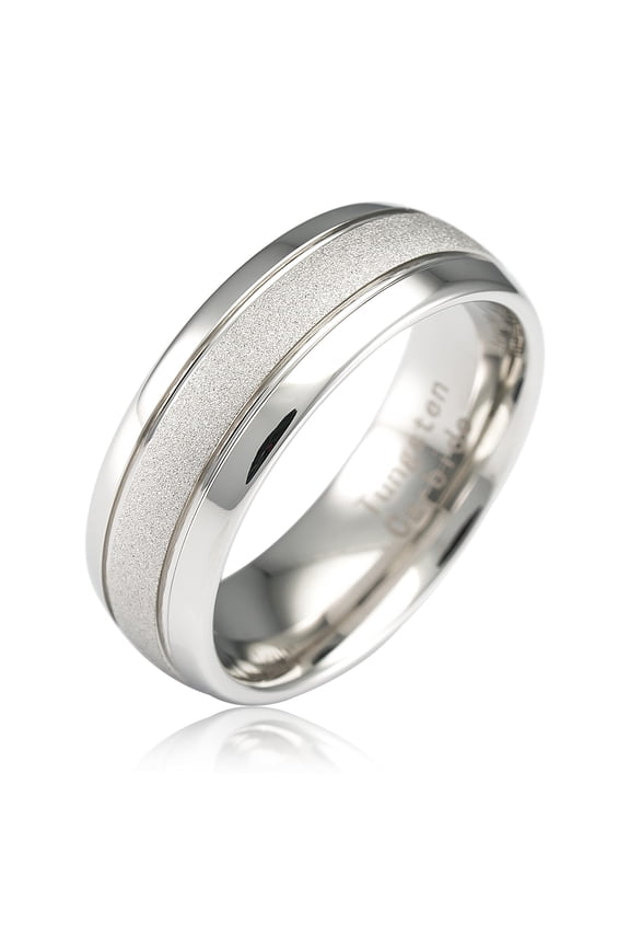White Gold Tungsten Rings For Men Women Wedding Band SandBlasted Finish Dome Edge Sizes 6-16 (Tungsten, 9)