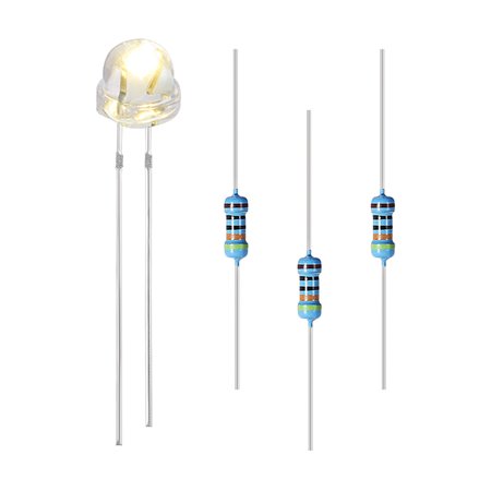 100Set 5mm LED Diodes Assortment Kit, Clear Warm White, Straw Hat with Edge Lens 29mm Pin, with 1/4W 430 Ohm Resistors