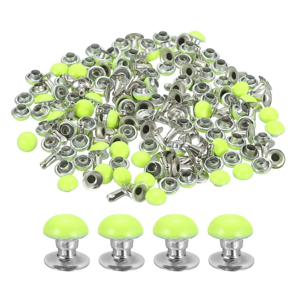 100Set Leather Rivets Studs, 6mm/0.2" Purse Handbag Feet, Fluorescent Green