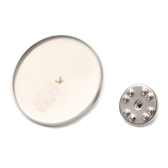 100Set Non-304 Stainless Steel Brooch Findings Brooch Base Settings Flat Round Stainless Steel Color 26.5x2mm Tray: 25.5mm