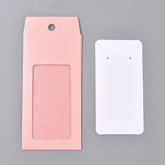 100Set Paper Boxes with Necklace & Earring Jewelry Display Cards and Clear PVC Window Packaging Boxes Rectangle Pink 15.4x6.7x0.1cm Hole: 8mm Window: 85x44mm