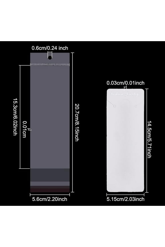 100Set Paper Keychain Display Cards Rectangle Keychain Cards Holder 5.7x2 inch JewelryPackaging Supplies With PVCPacking Bag for Small Business Selling JewelryPackage - White