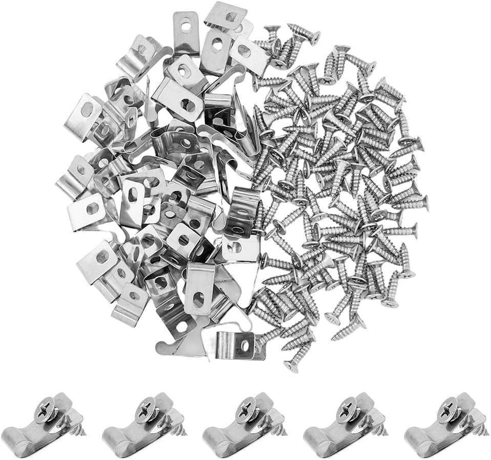 100Sets R-Type Cable Clamp Screw Mounting Cord Fastener Clamp Assortment Cross Recessed Screws Flat Head Self Tapping Screw Stainless Steel Screws Clips for Wire Management
